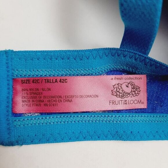 FRUIT OF THE LOOM Bra Floral Lace & Molded Cups Blue Sz 42C - Picture 13 of 14
